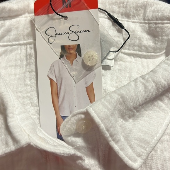 NWT Jessica Simpson Women's Short Sleeve Gauze Top White - Picture 7 of 7